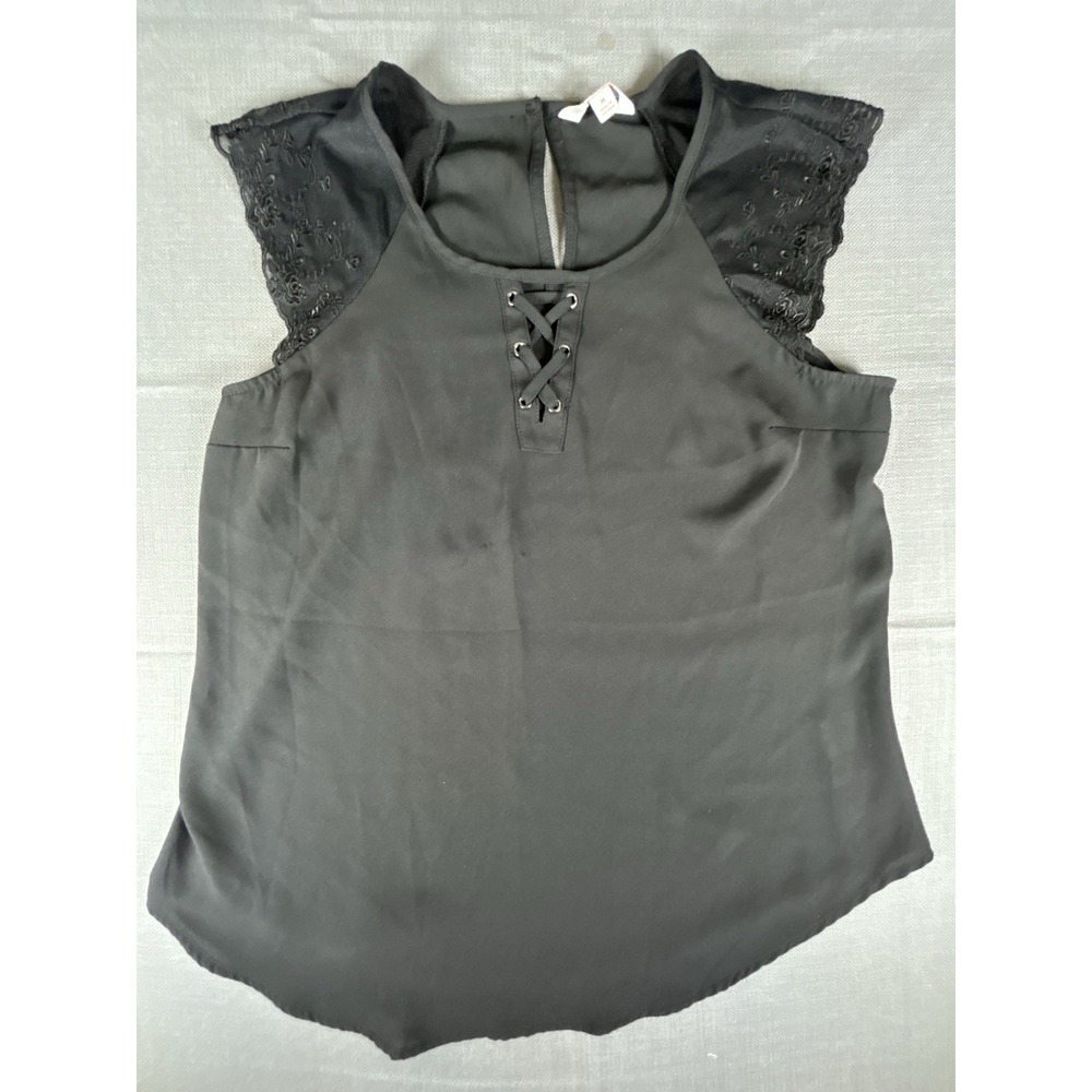 Candies Black Lace Sleeve Lace‎ Up Front Sleeveless Top Women's Size M